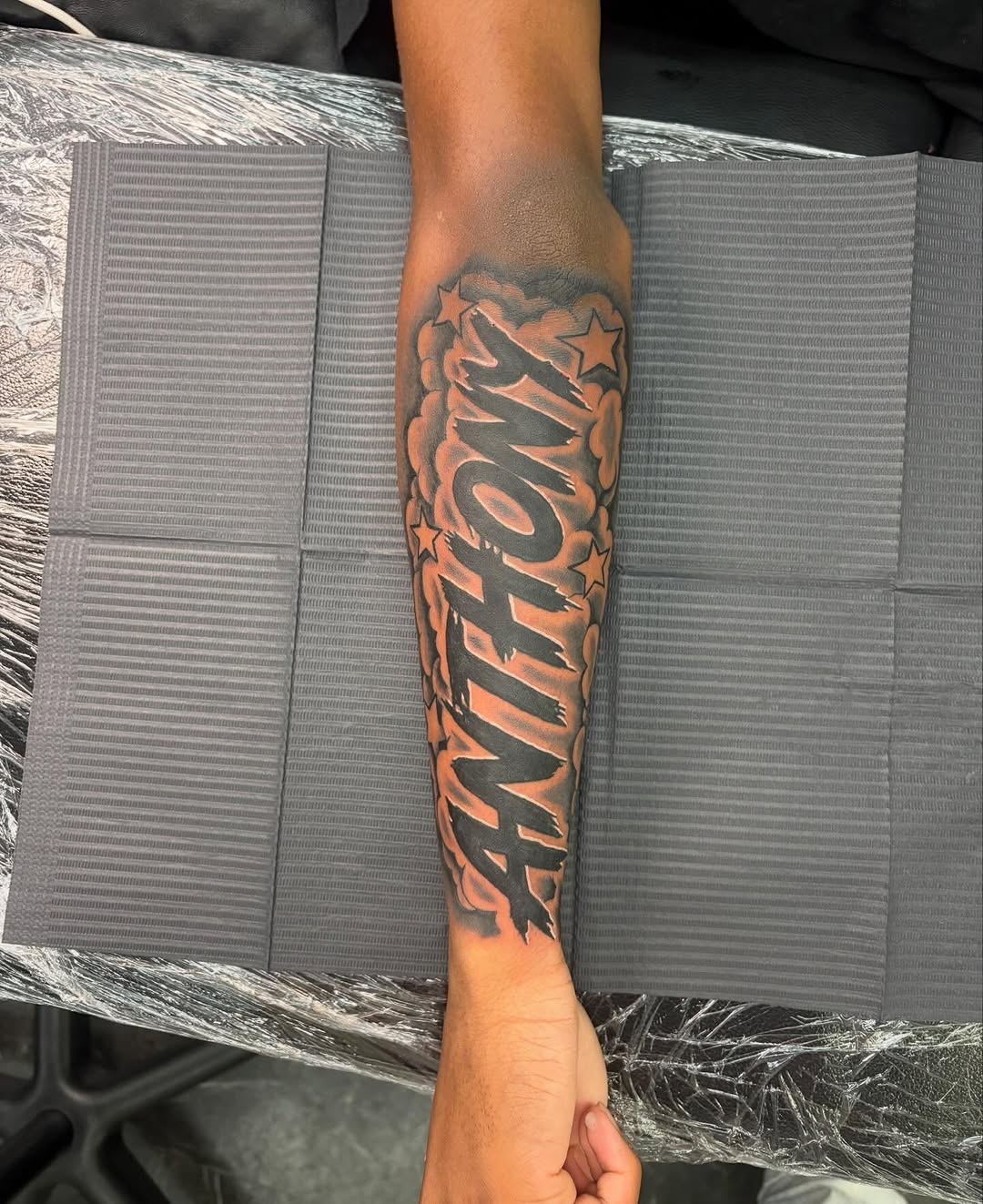 Tattoo by @sheinkd_itt โ lettering_script, black_and_grey