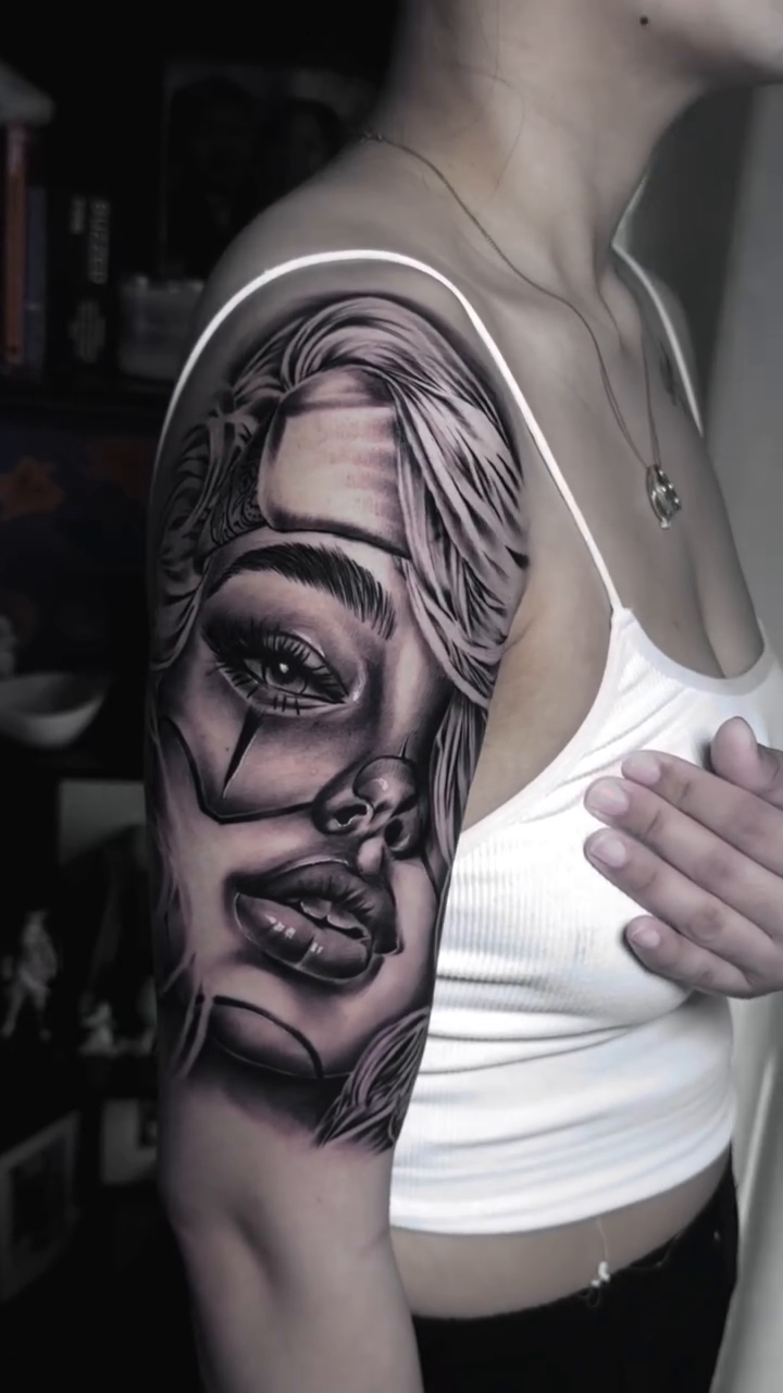 Tattoo by @yowmadfboy — chicano, black_and_grey