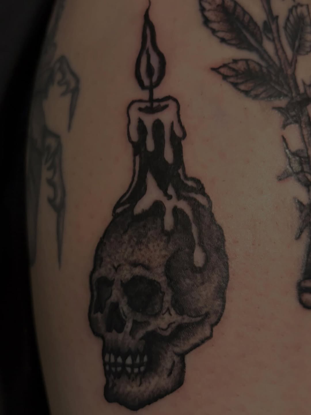 Tattoo by @cmillsink — black_and_grey, dark_realism