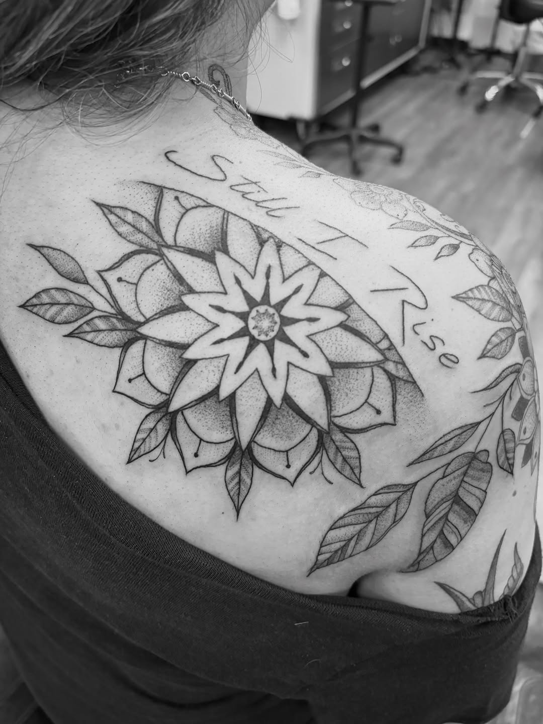 Tattoo by @jasonallenaz — dotwork, lettering_script