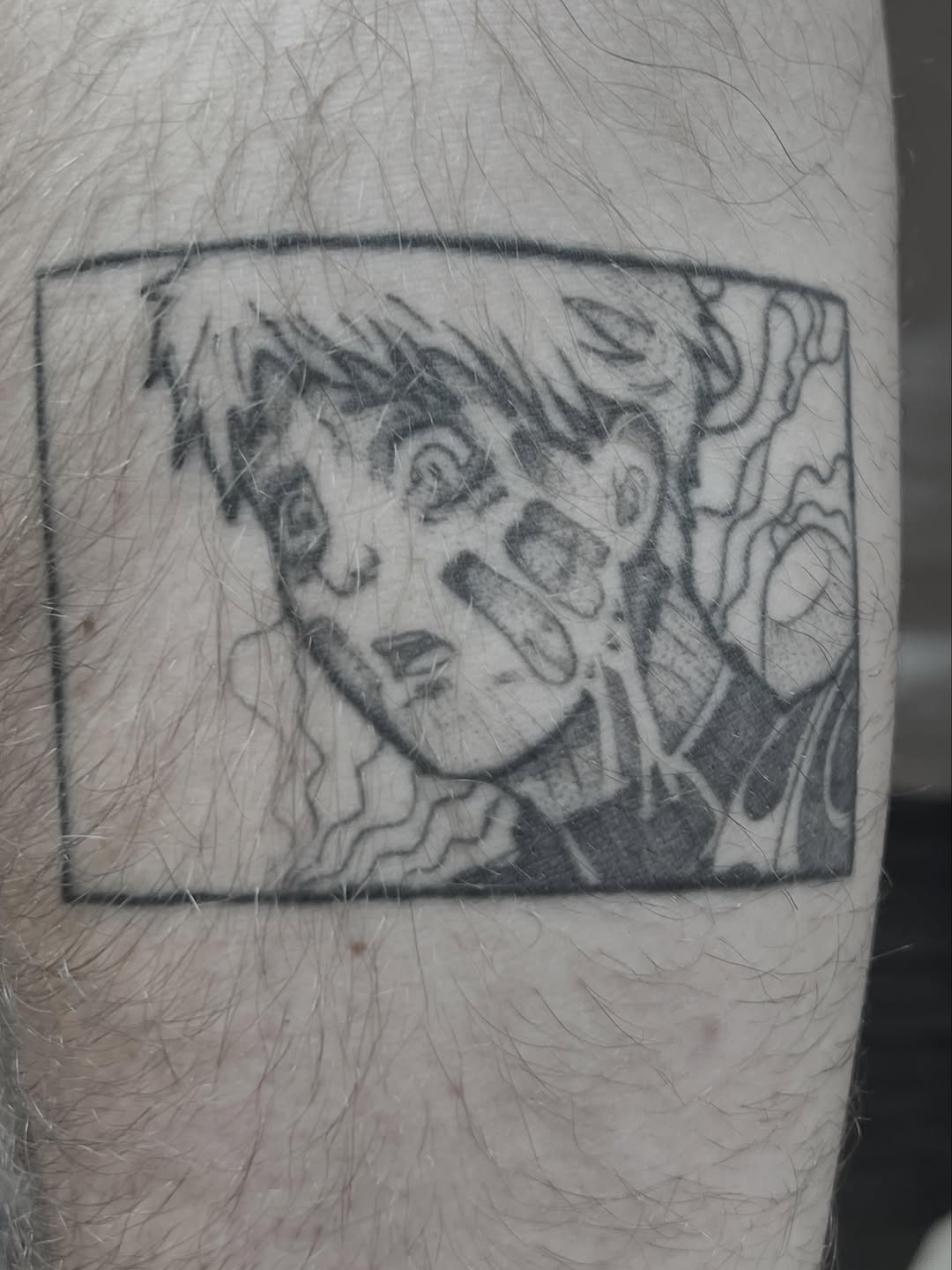 Tattoo by @mattbagodonuts — anime, black_and_grey