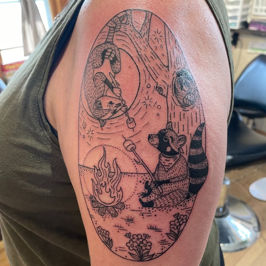 Tattoo by @heatherbroe — illustrative, blackwork