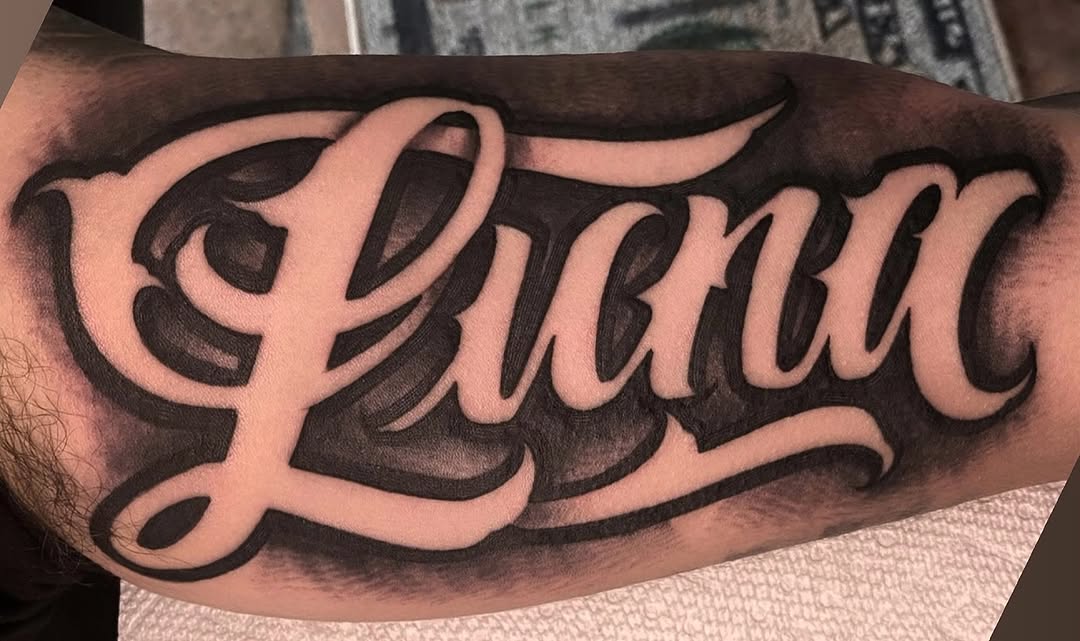 Tattoo by @lexmiranda — lettering_script, black_and_grey