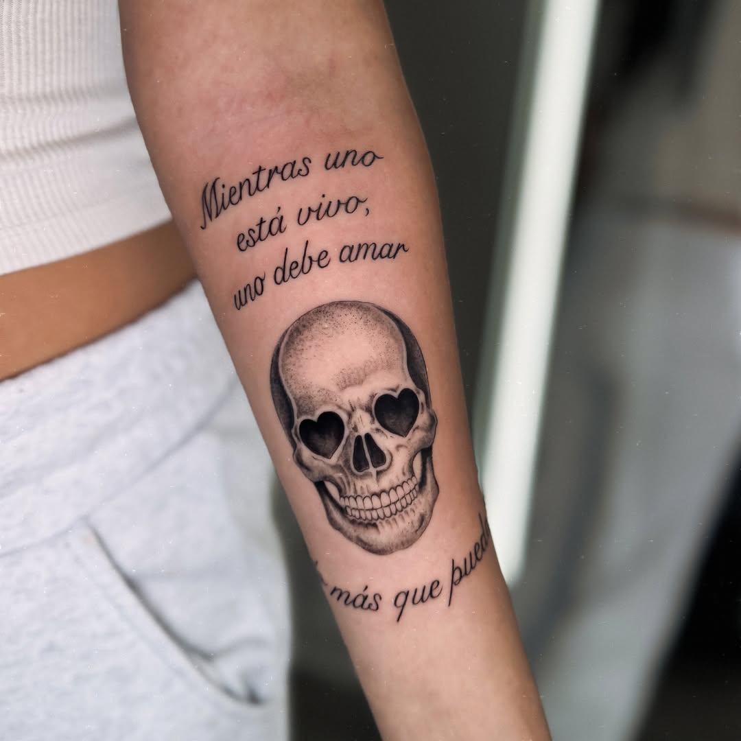 Tattoo by @melii.tatt — black_and_grey, lettering_script