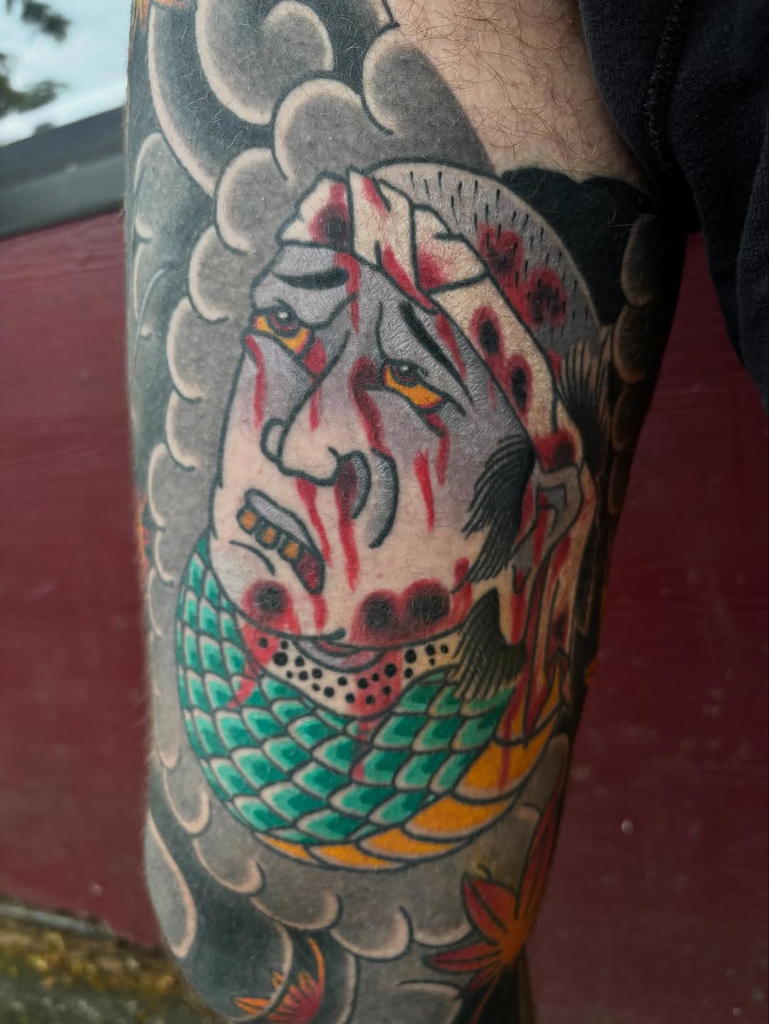 Tattoo by @ajoynerart — japanese_irezumi, black_and_grey