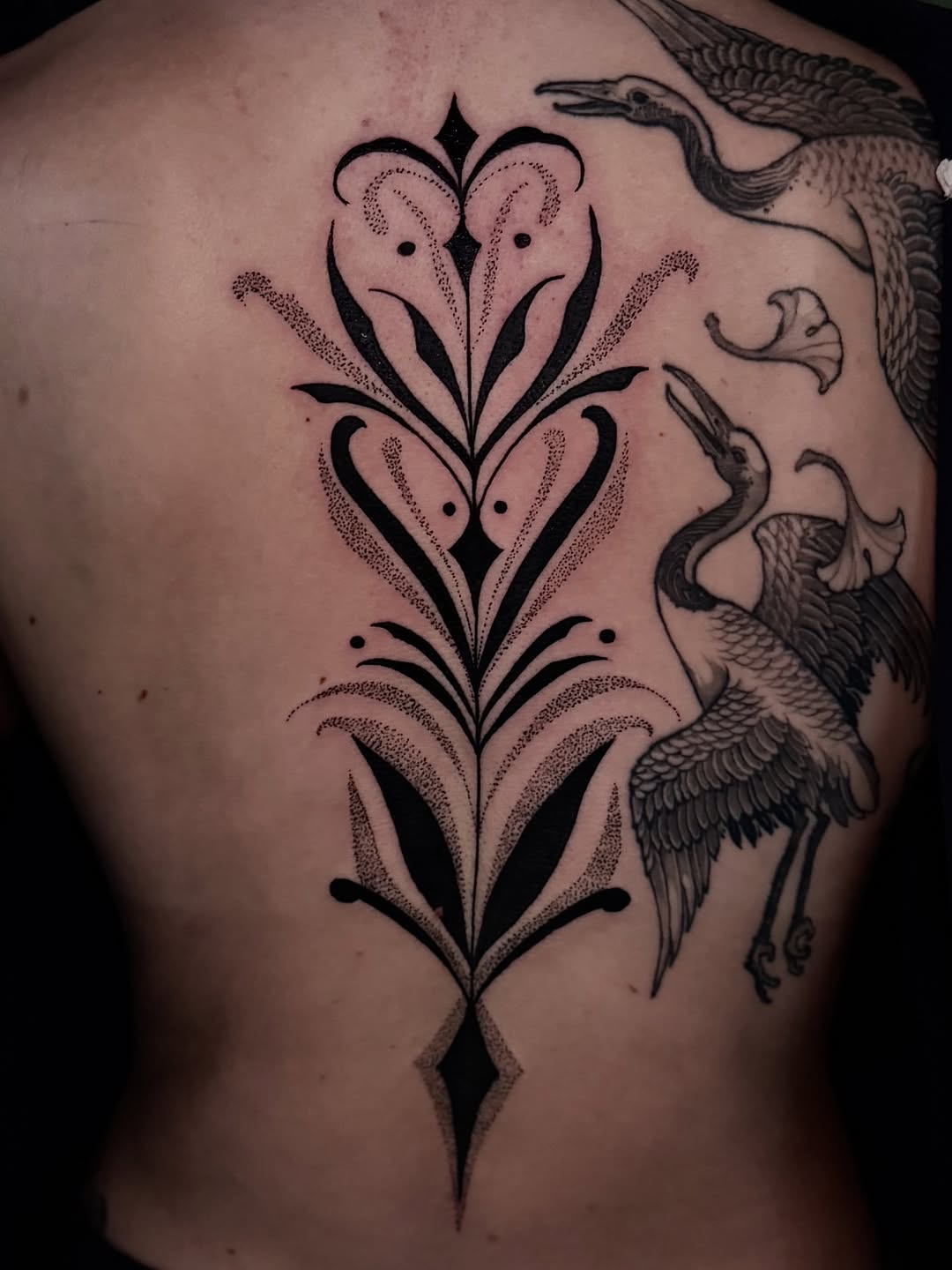 Tattoo by @hotdonnatattoos — dotwork, ornamental