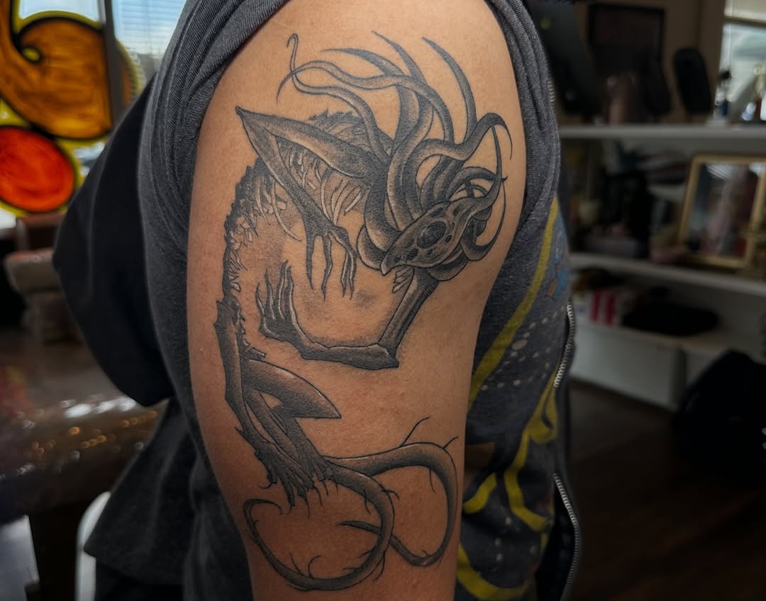 Tattoo by @cazztro.tattoo โ dark_realism, black_and_grey