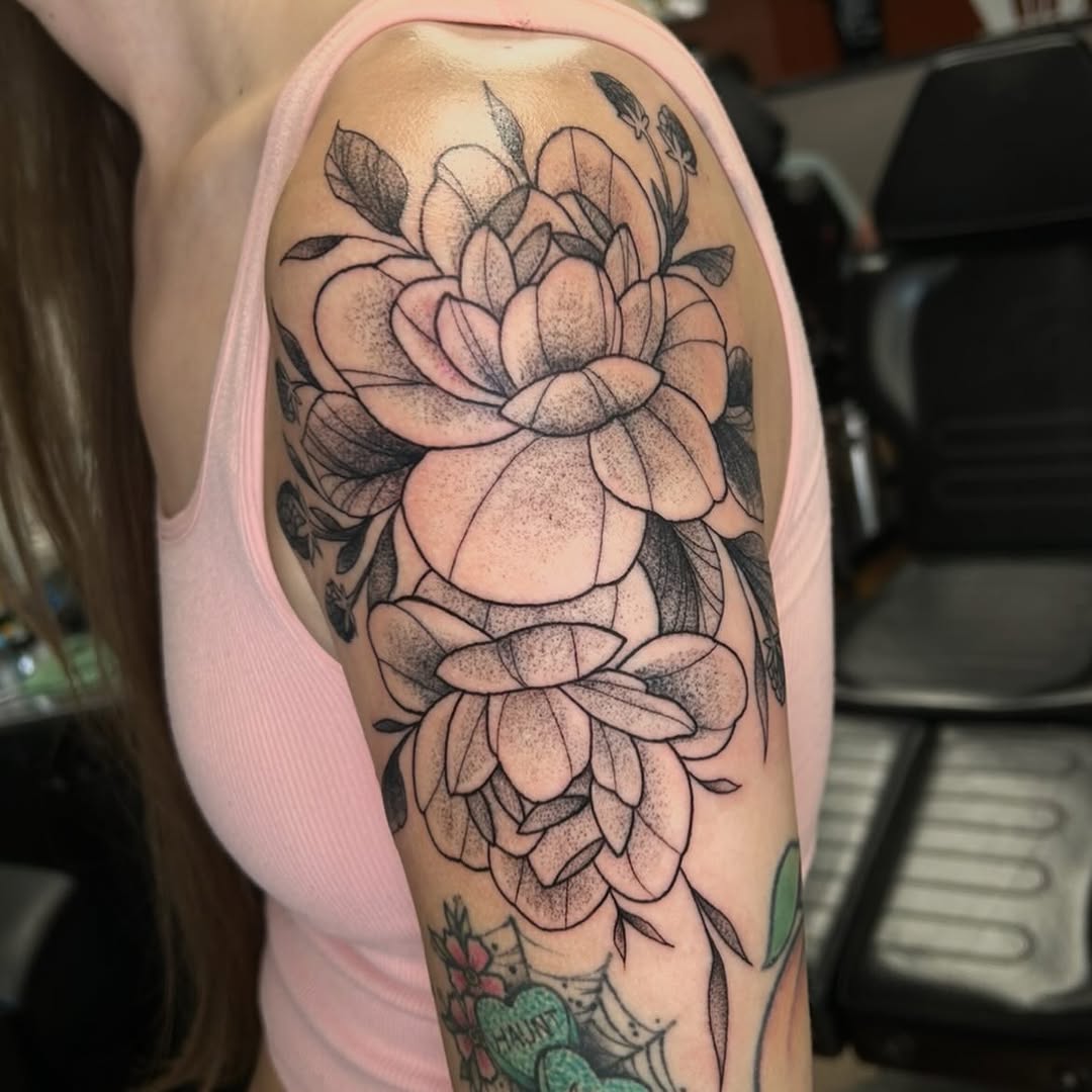 Tattoo by @mya.tattoos — dotwork, black_and_grey