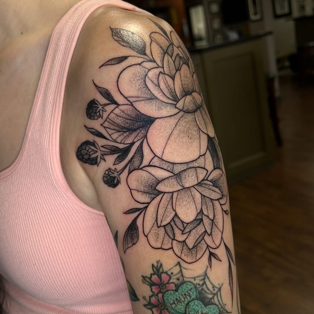 Tattoo by @mya.tattoos — black_and_grey, dotwork