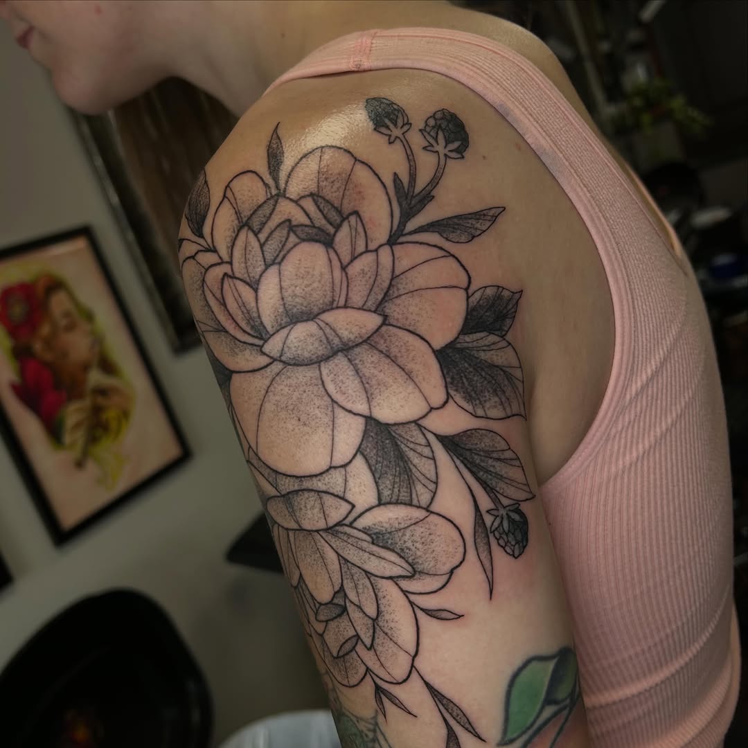 Tattoo by @mya.tattoos — black_and_grey, dotwork