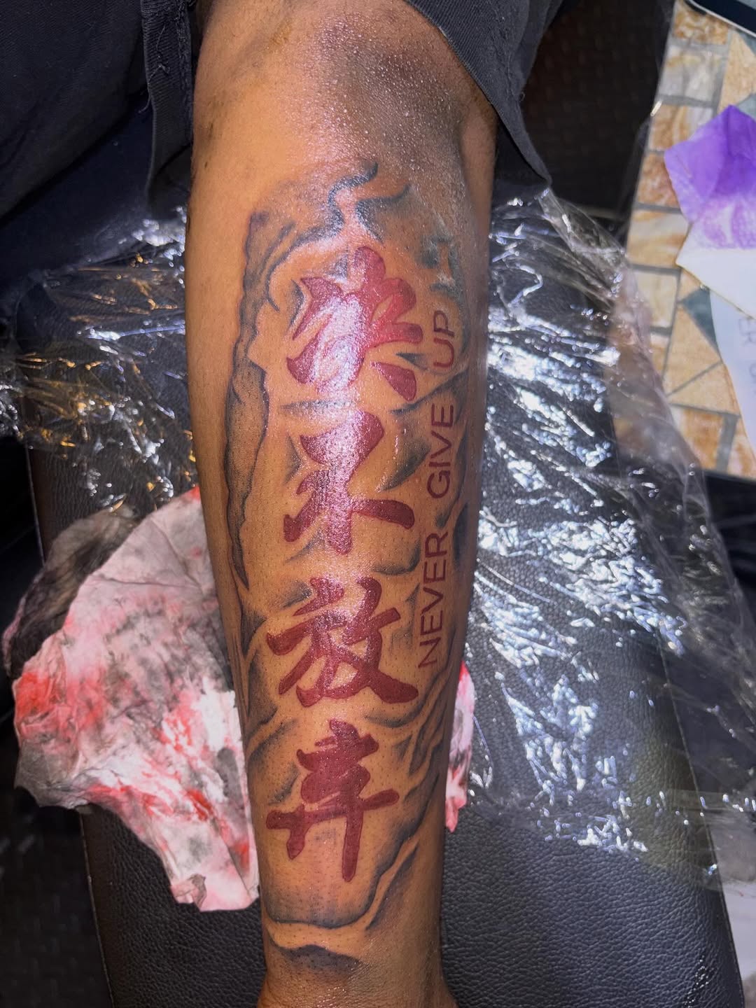 Tattoo by @richmetre_ β lettering_script, black_and_grey