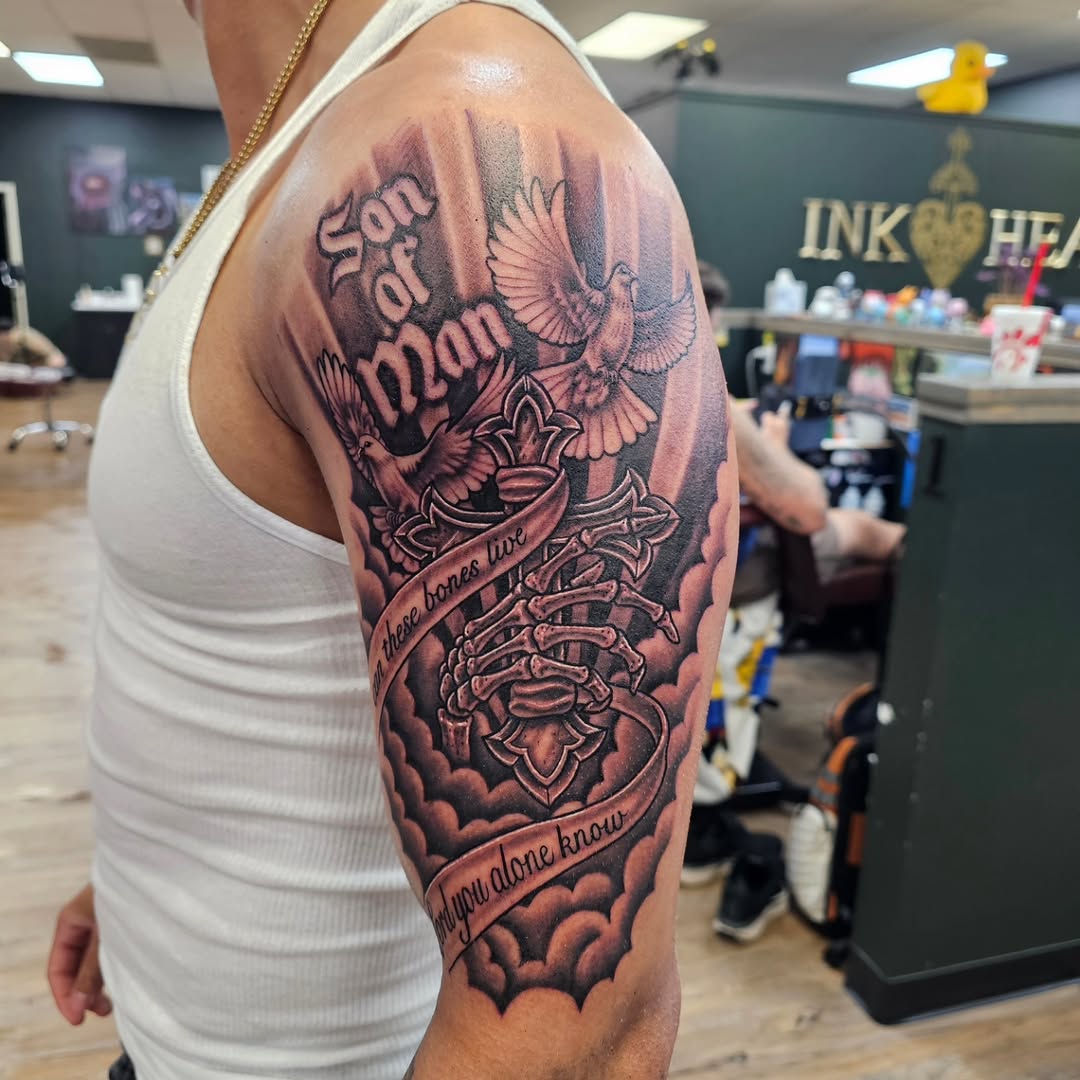 Tattoo by @indeedilly — black_and_grey, lettering_script