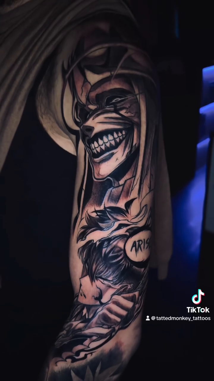 Tattoo by @tattedmonkey_tattoos — illustrative, black_and_grey