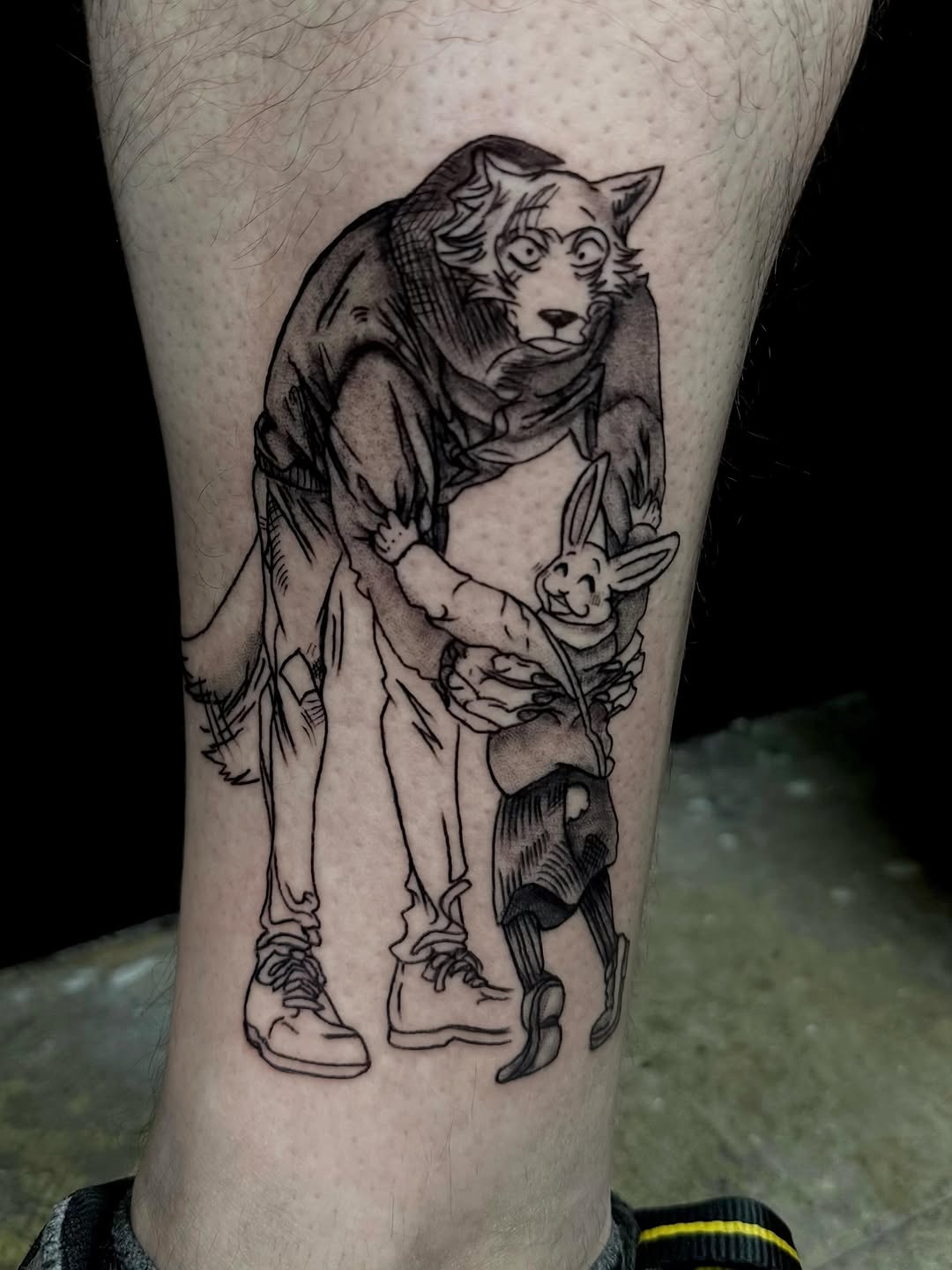 Tattoo by @paigeof.swords — anime, black_and_grey