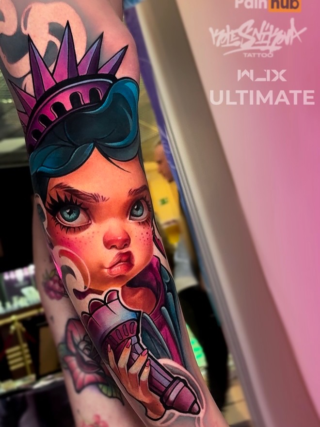 Tattoo by @kolesnikova.tattoo — new_school, trash_polka