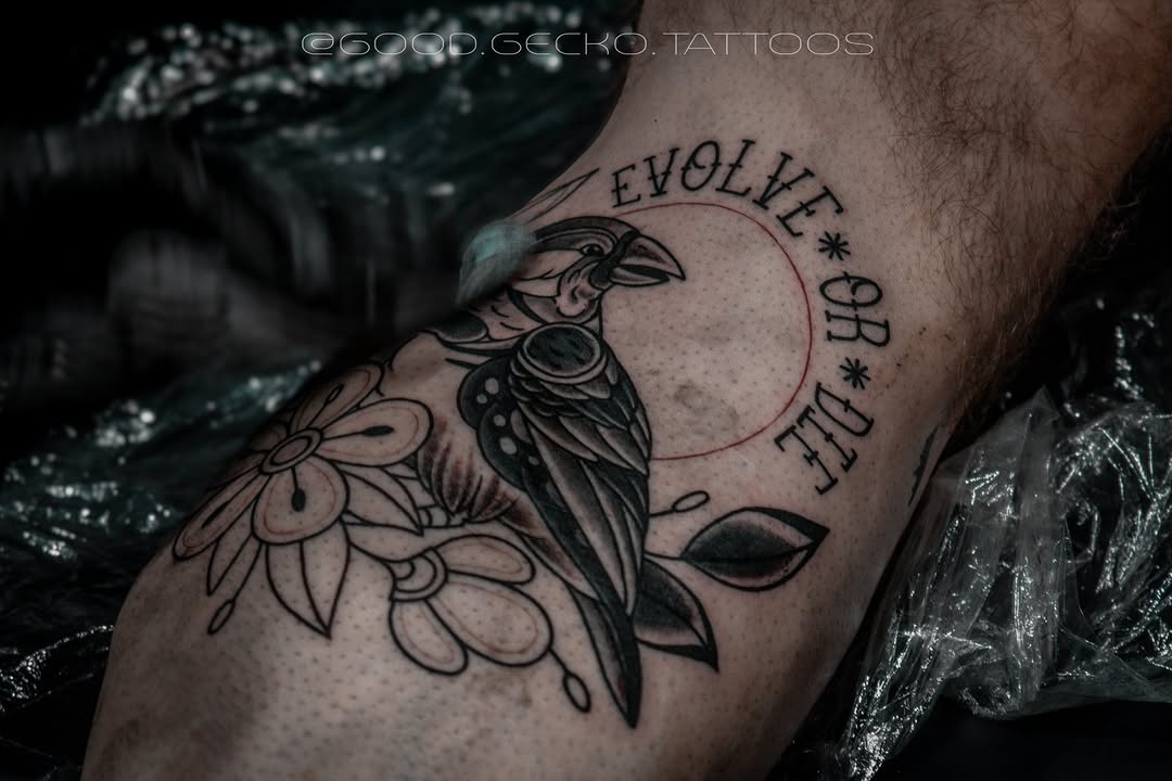 Tattoo by @good.gecko.tattoos — lettering_script, black_and_grey