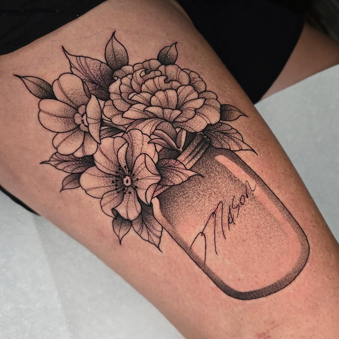 Tattoo by @justin_tattoos — illustrative, black_and_grey