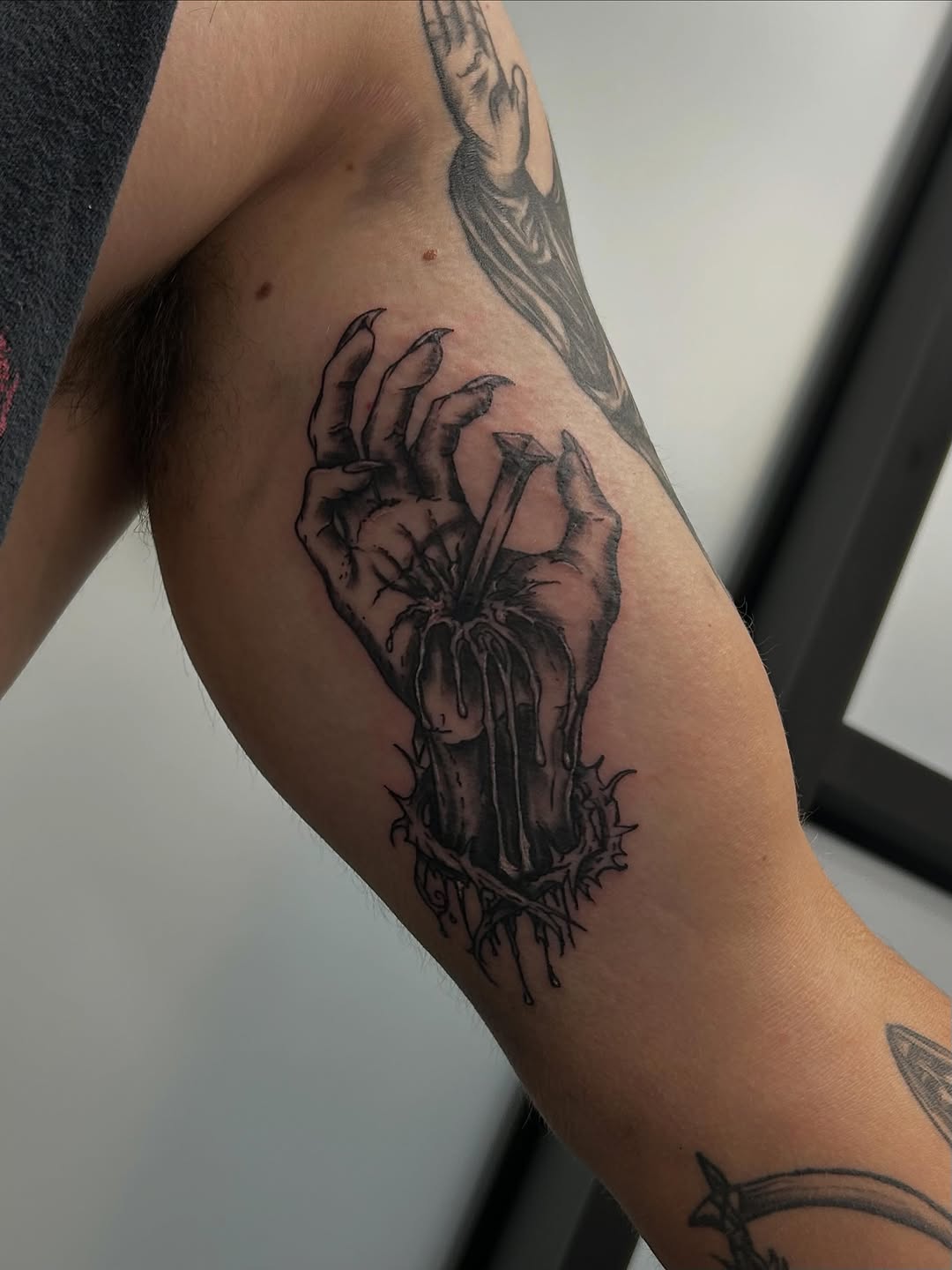Tattoo by @diamondphoenix_ — dark_realism, blackwork