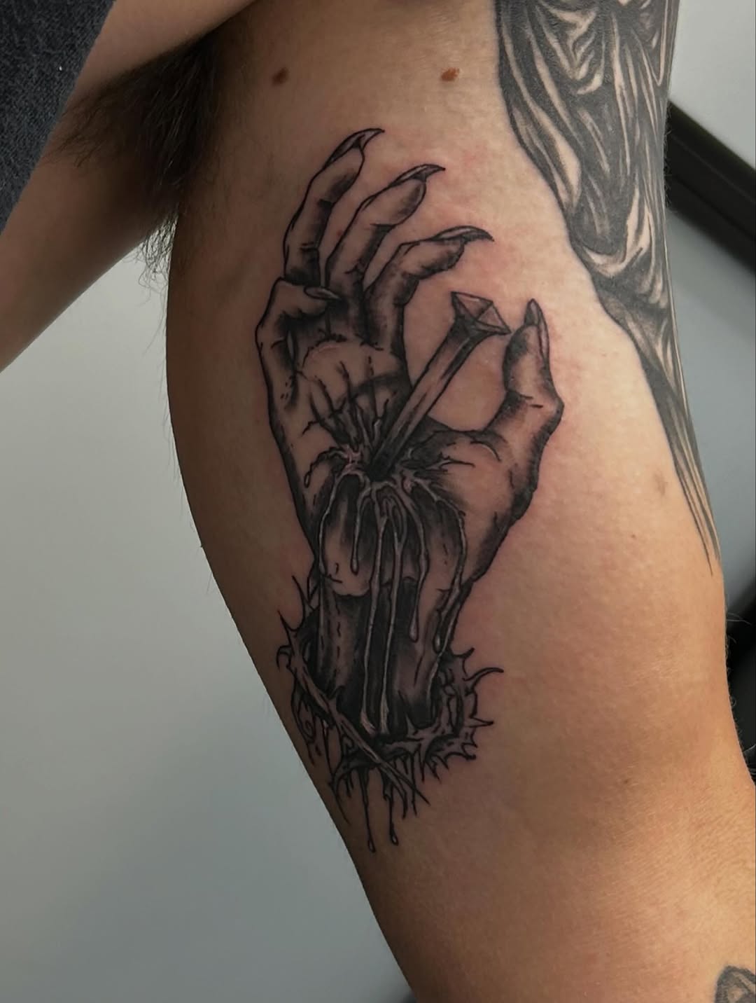 Tattoo by @diamondphoenix_ — dark_realism, black_and_grey