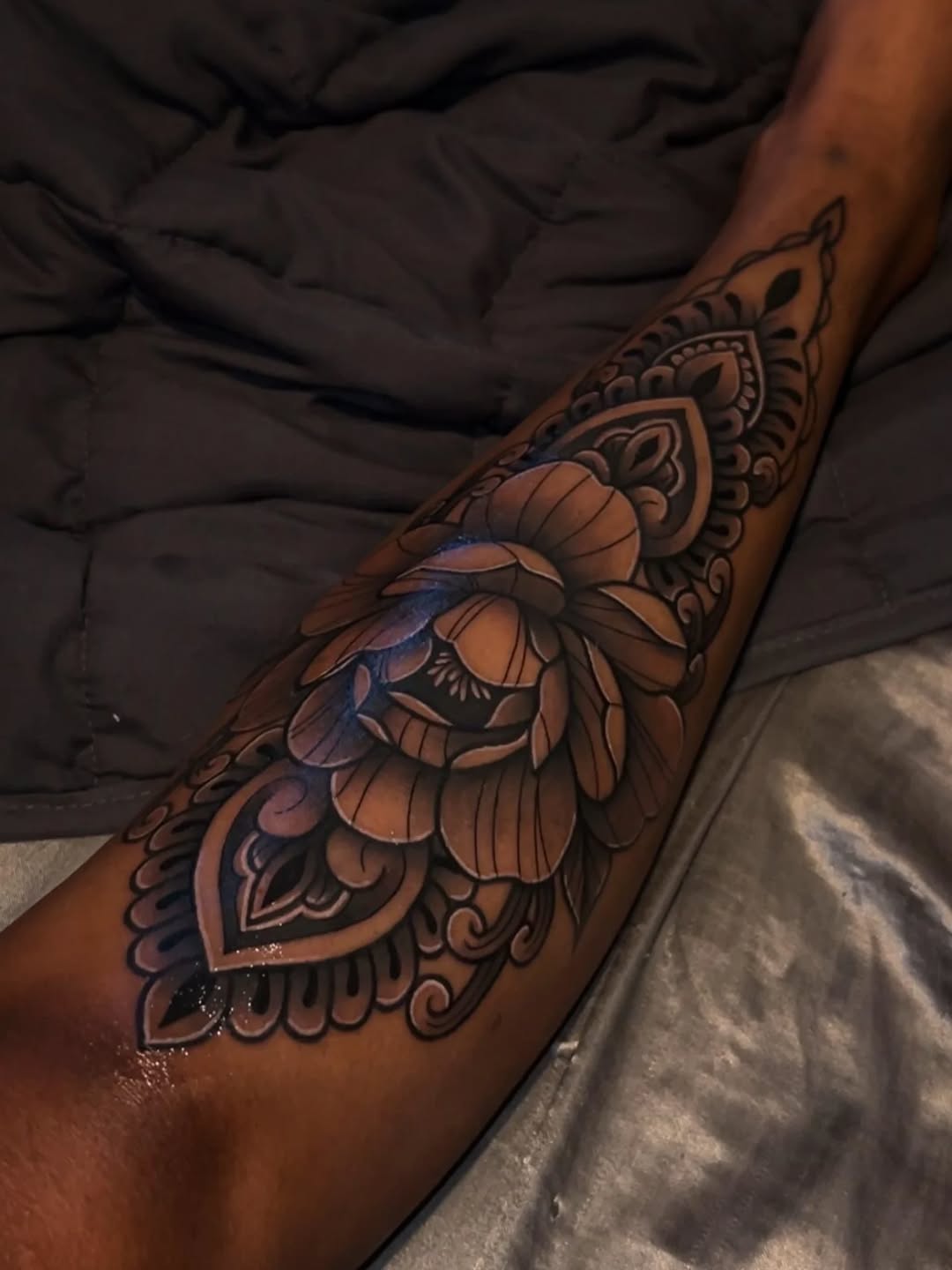 Tattoo by @lovelylyla.tatts — black_and_grey, ornamental