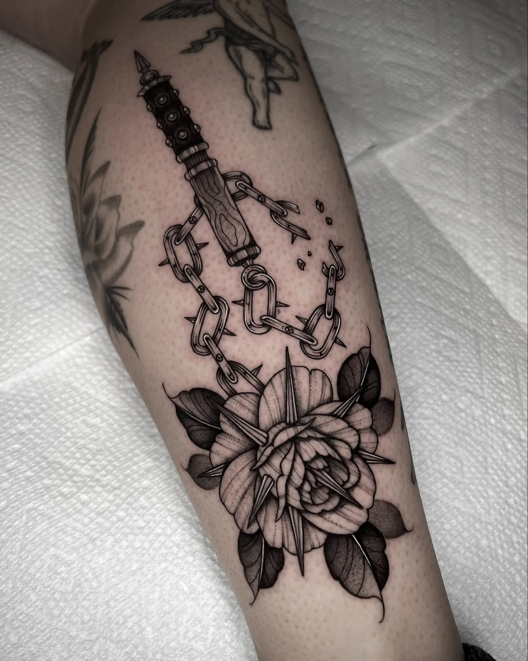 Tattoo by @caitybugink β black_and_grey, dark_realism