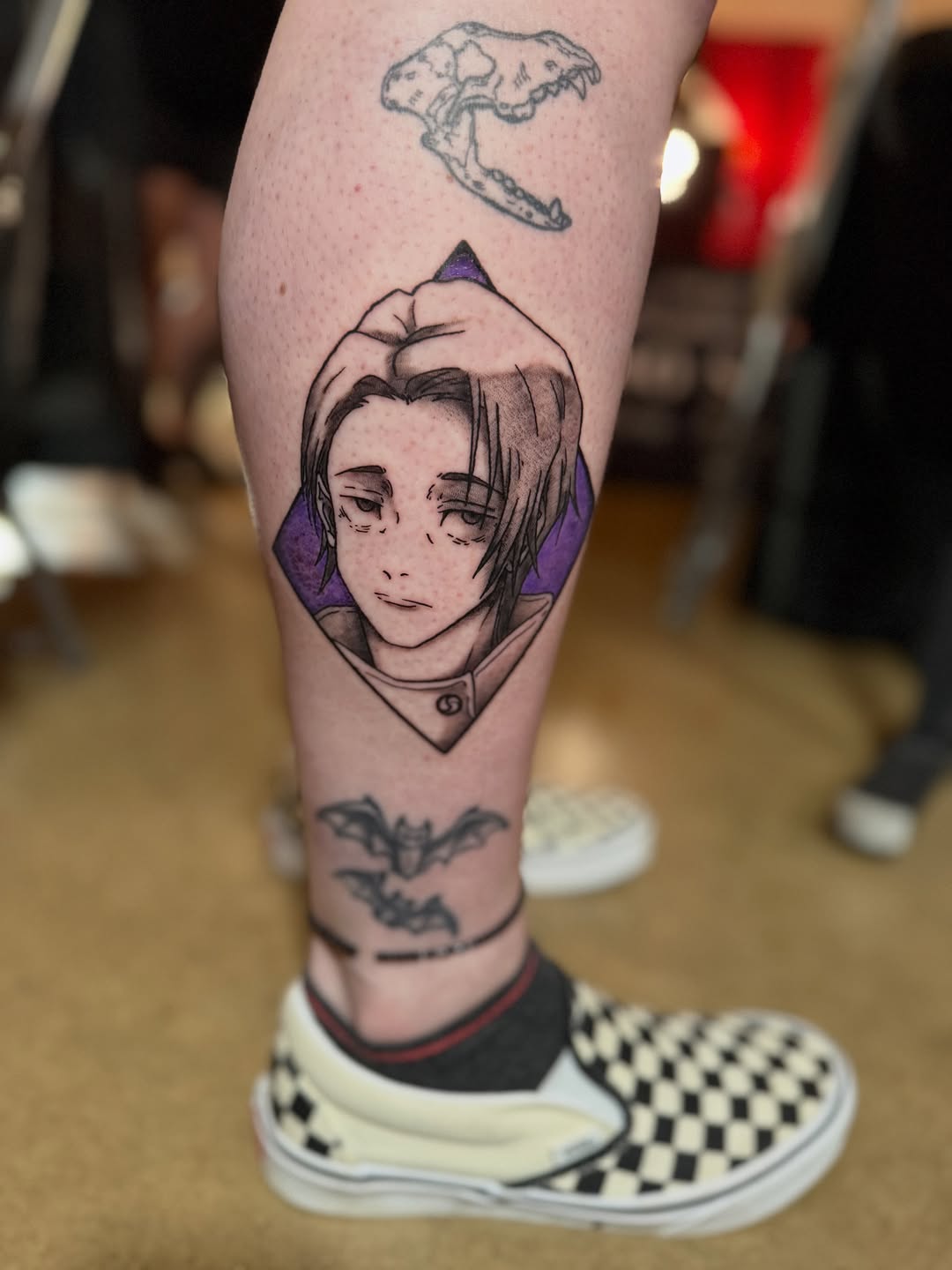 Tattoo by @shadowsteptattoo — anime, black_and_grey