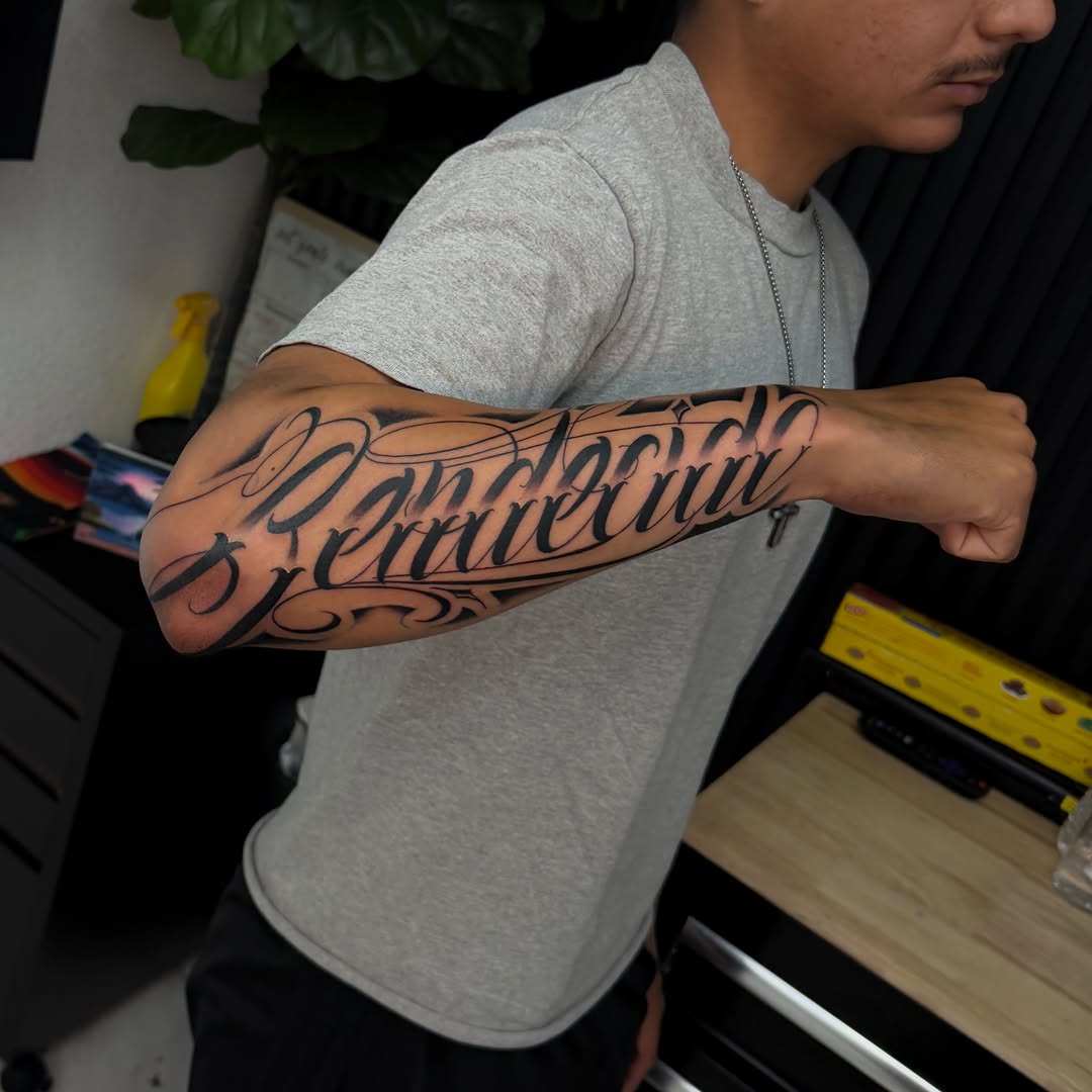 Tattoo by @inkbycasillas — lettering_script, chicano