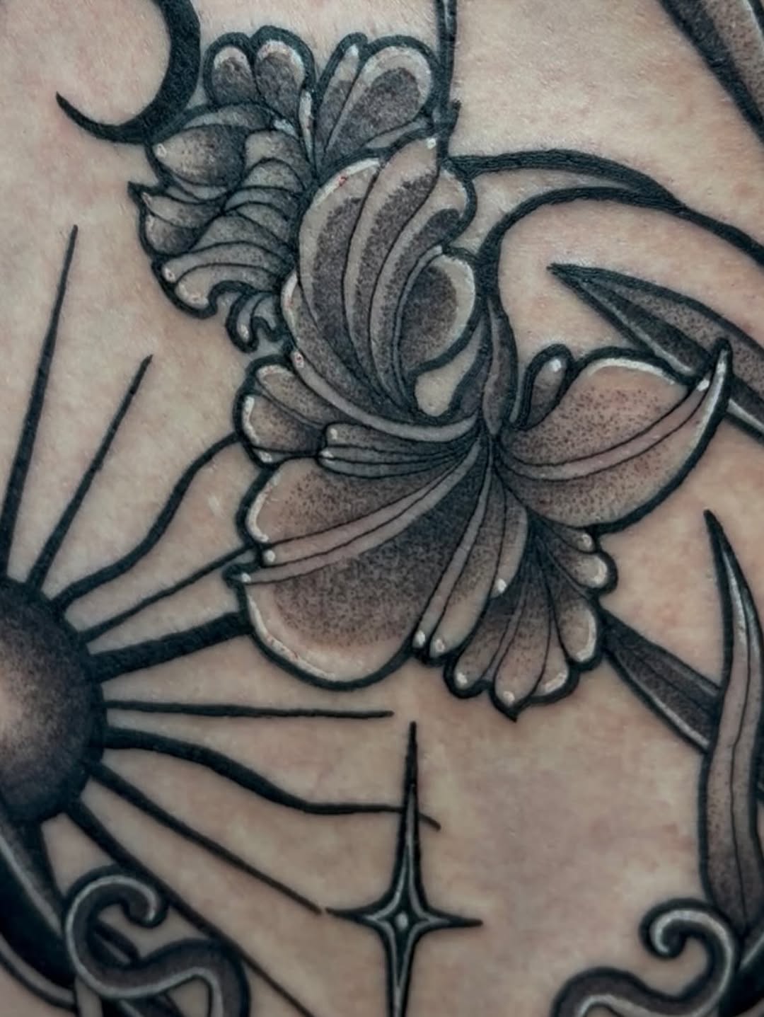 Tattoo by @snewbietattoos — black_and_grey, ornamental