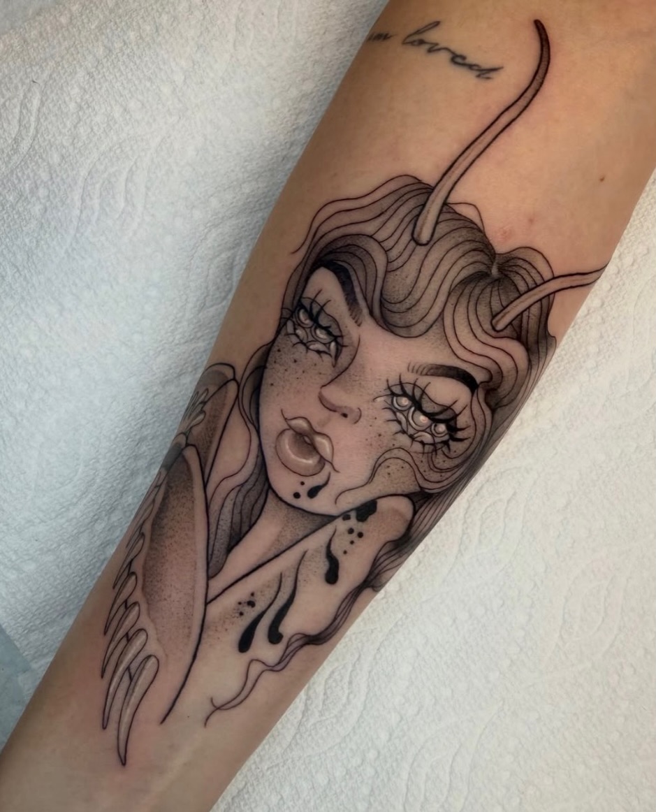 Tattoo by @peachyansley β illustrative, black_and_grey