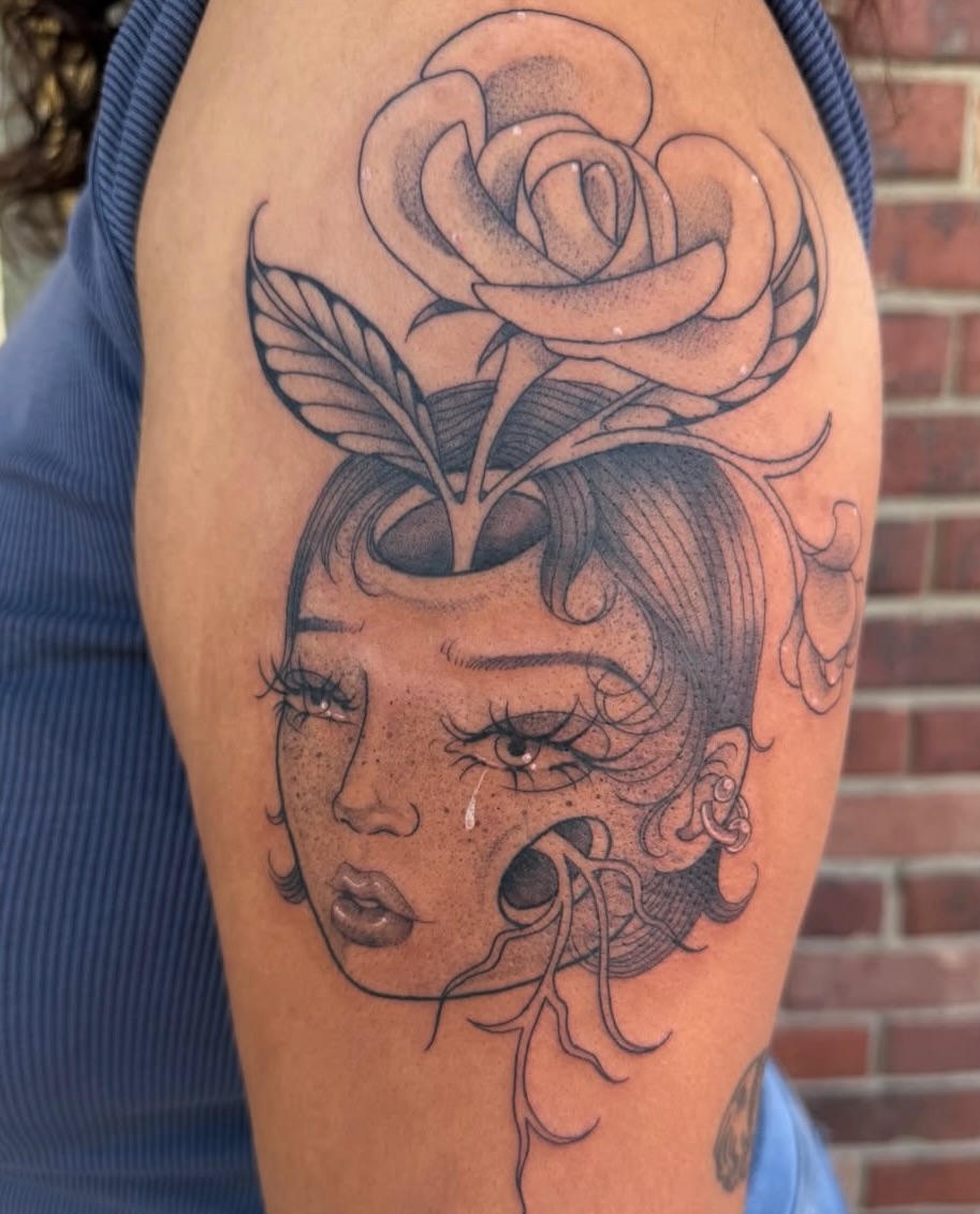 Tattoo by @peachyansley β illustrative, black_and_grey