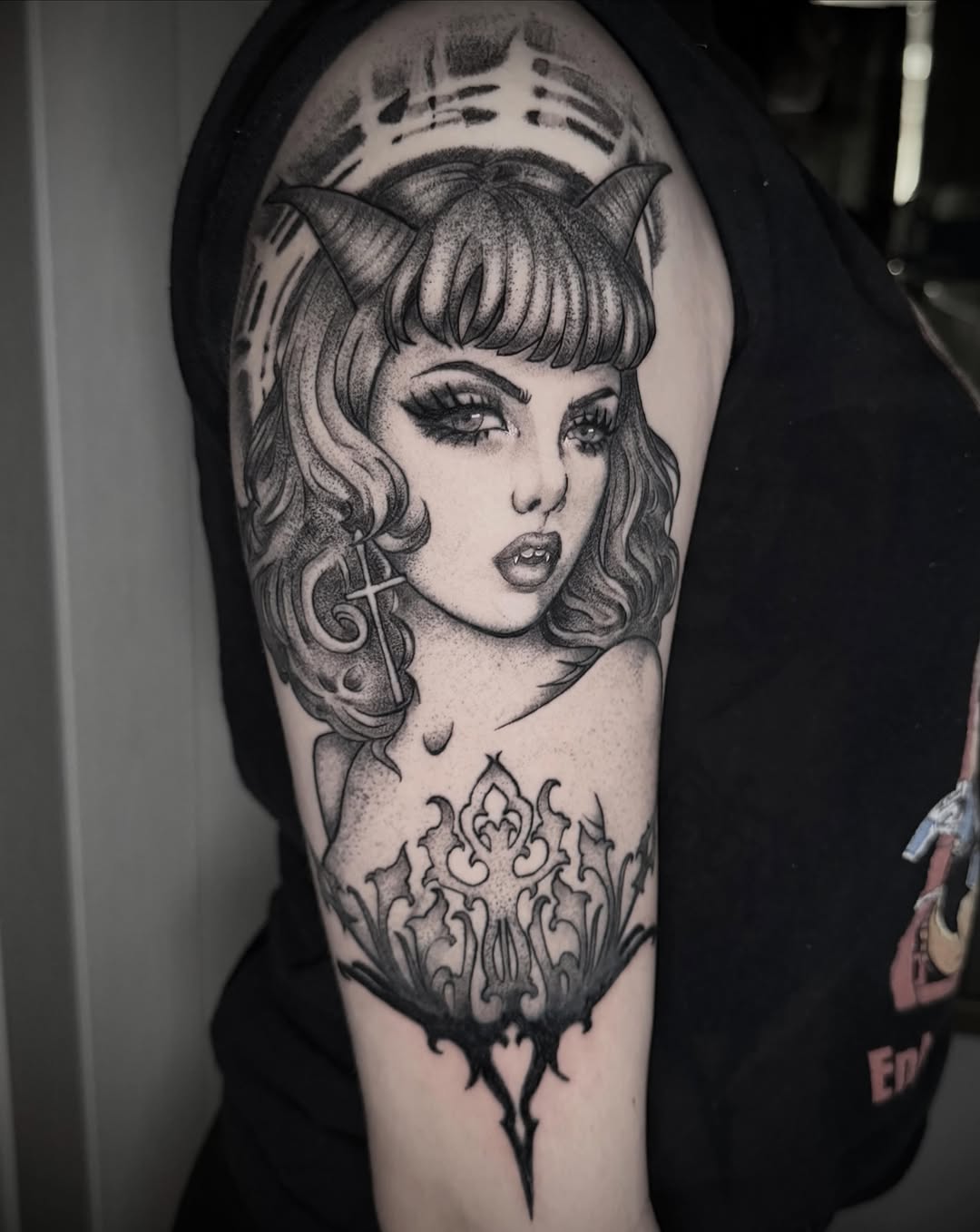 Tattoo by @spikes.and.daisies — black_and_grey, dark_realism