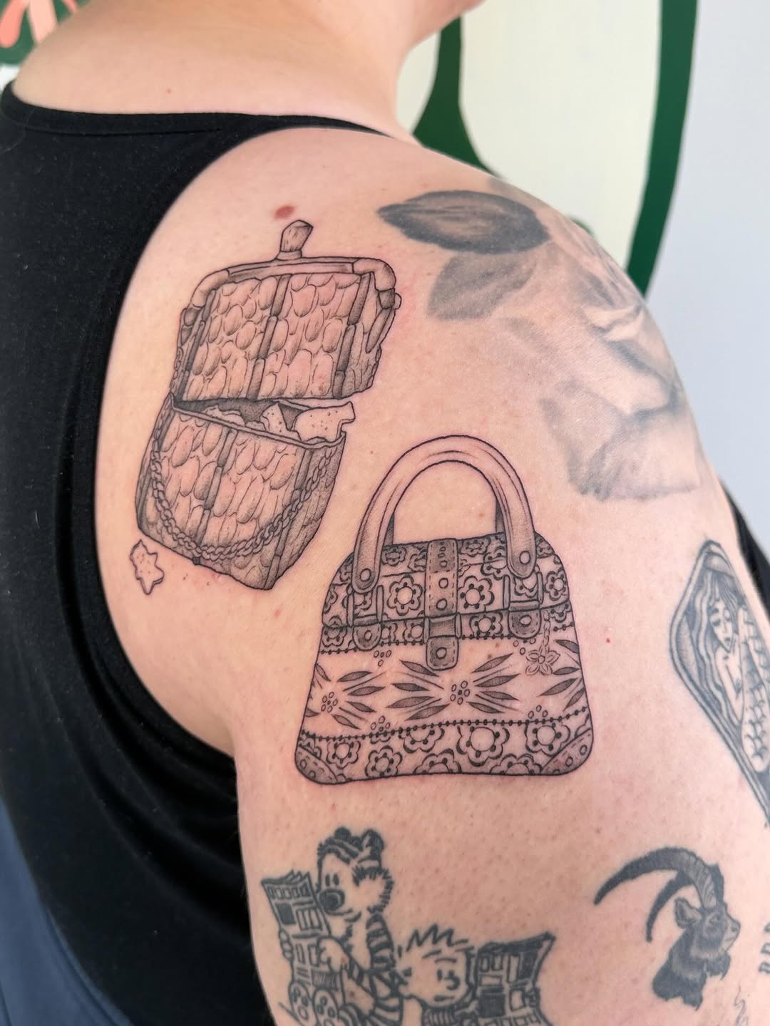 Tattoo by @honeylucktattoo — illustrative, black_and_grey