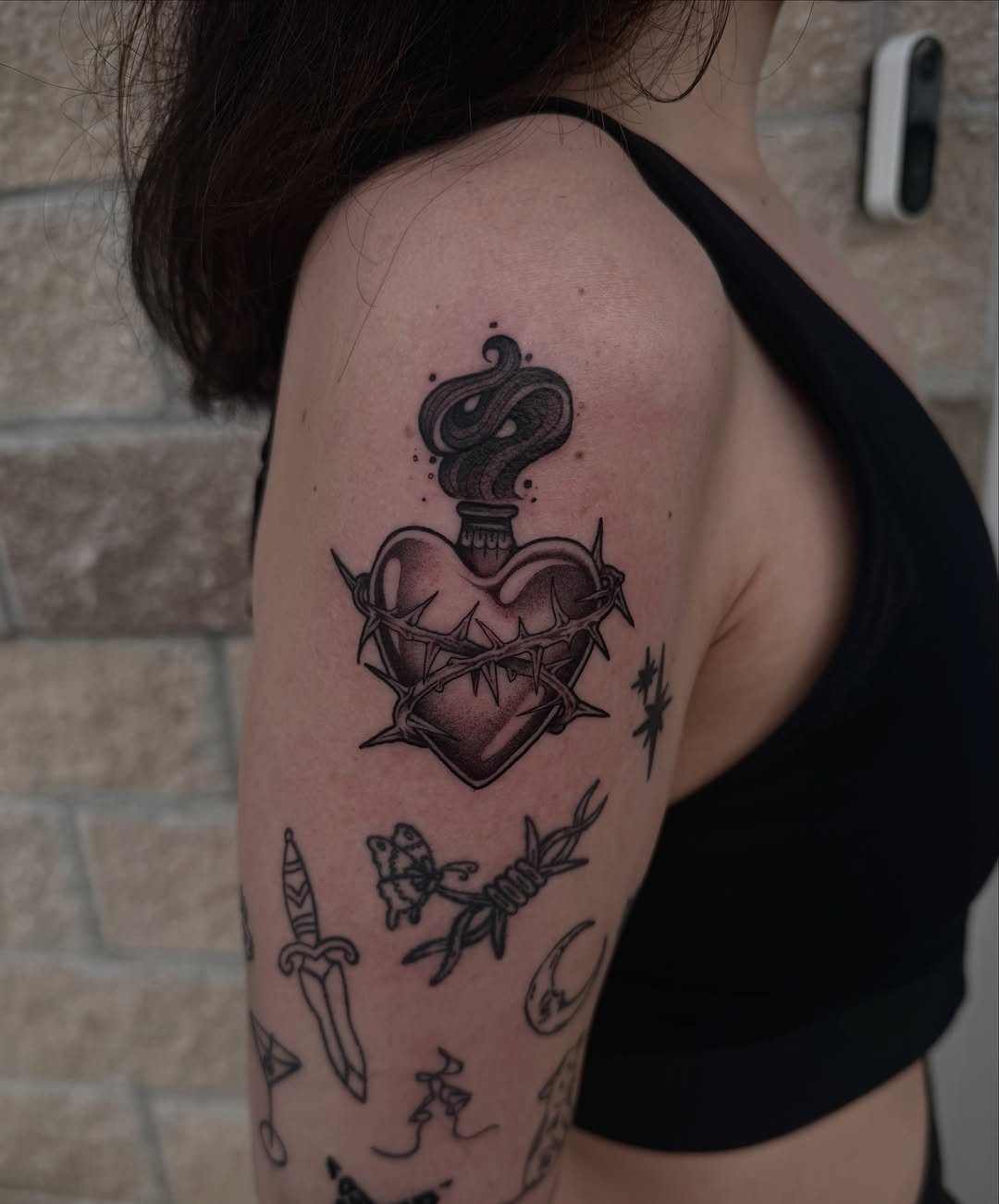 Tattoo by @sabotagedsiren — blackwork, illustrative