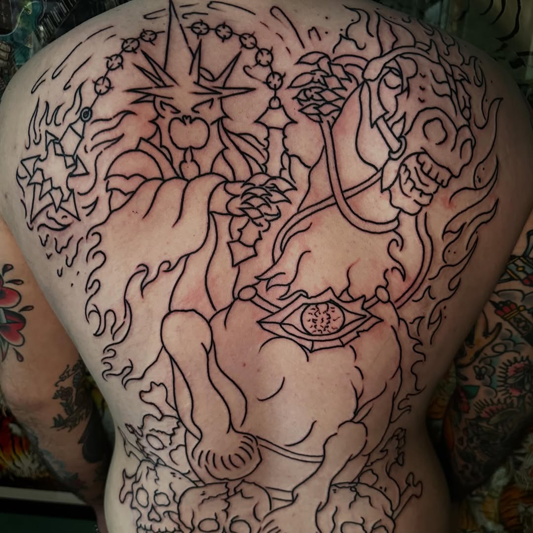 Tattoo by @weepingolive — illustrative, blackwork