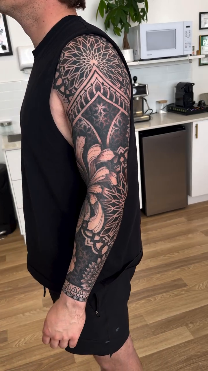 Tattoo by @fleur.tattoos — geometric, black_and_grey
