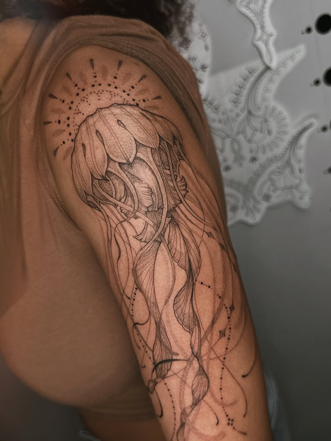Tattoo by @mushrooomqueen β fine_line, dotwork