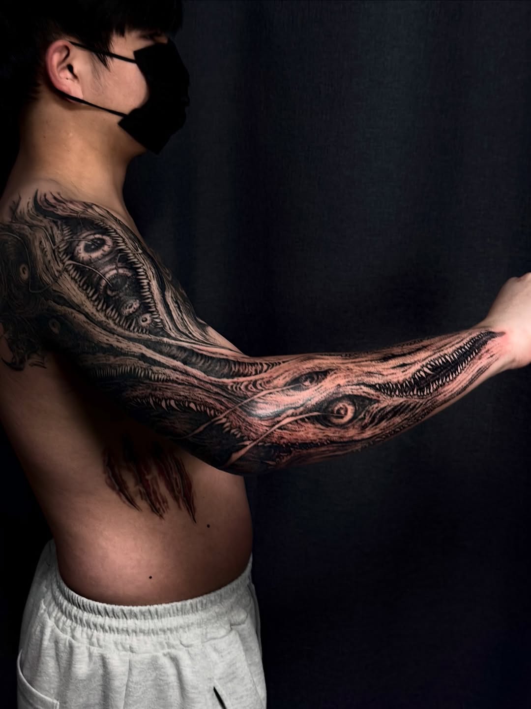 Tattoo by @3k_tat_too — dark_realism, black_and_grey