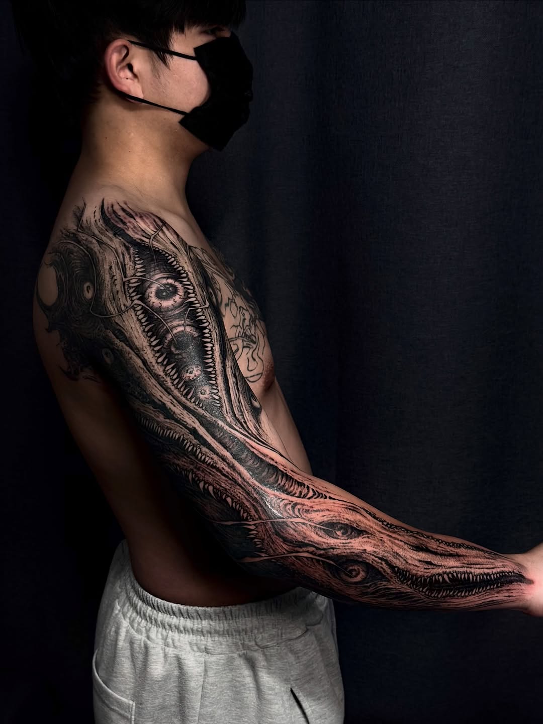 Tattoo by @3k_tat_too — dark_realism, black_and_grey