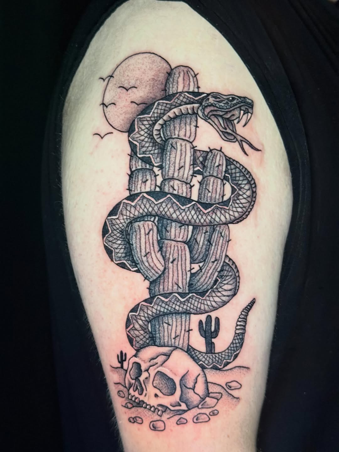Tattoo by @catastrophepoke — black_and_grey