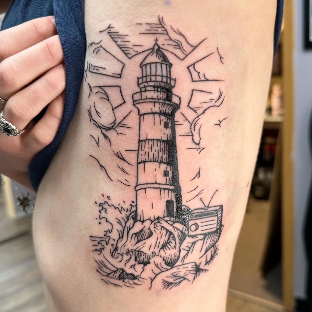 Tattoo by @hunterbeyertattoos — illustrative, black_and_grey