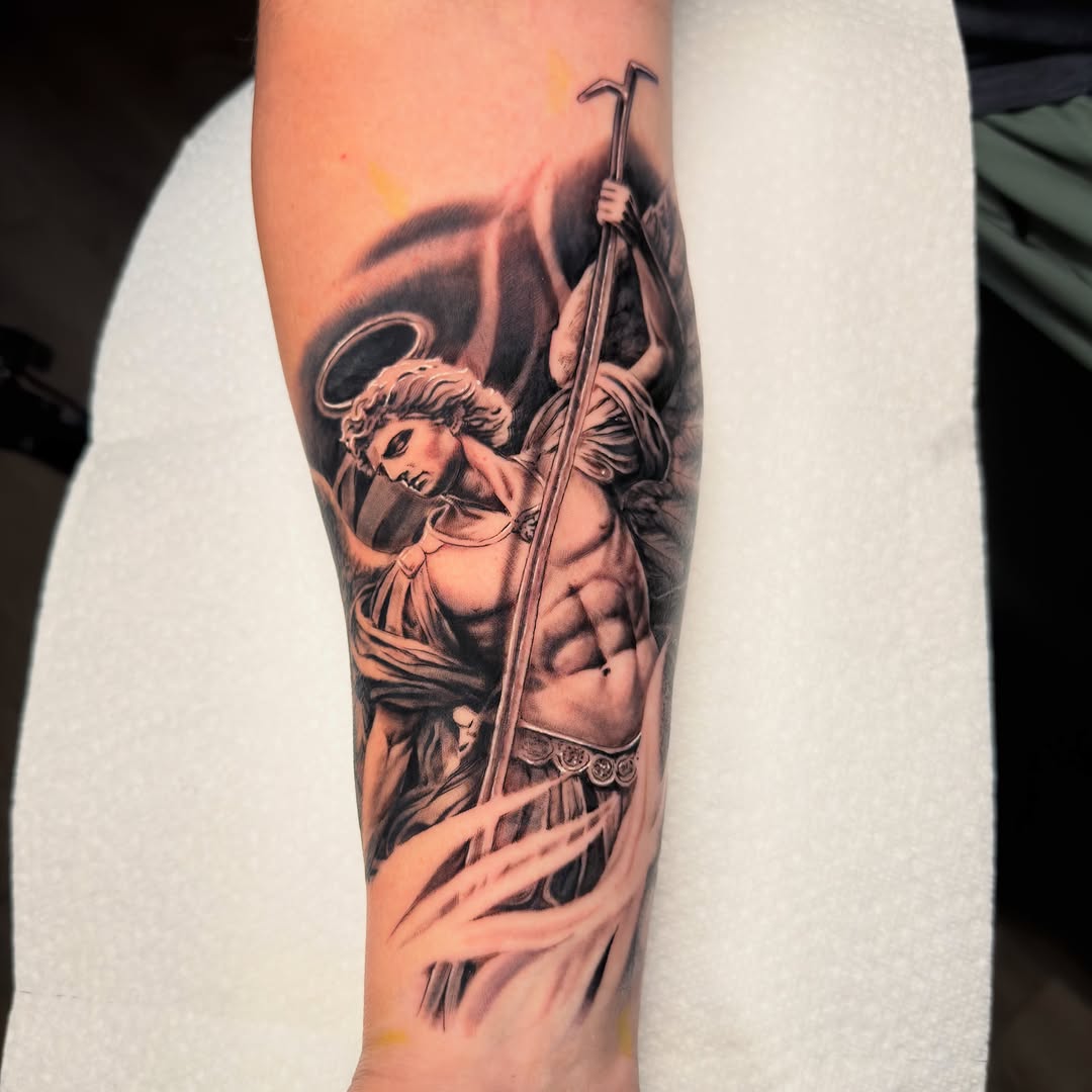 Tattoo by @justinhaytattoos โ realism, black_and_grey