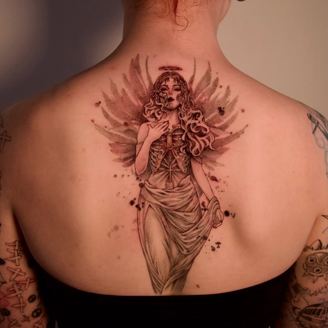 Tattoo by @migeon_tattoo — dark_realism, trash_polka