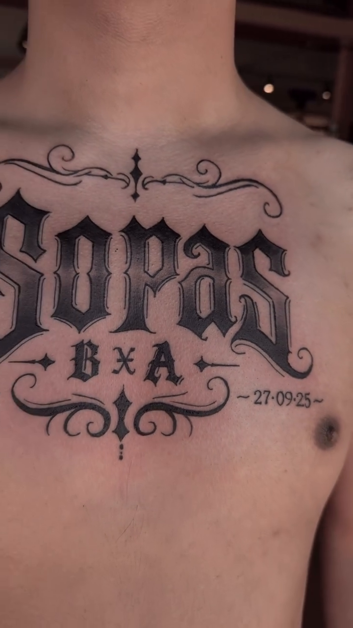Tattoo by @diosa_tattoos_ — lettering_script, black_and_grey