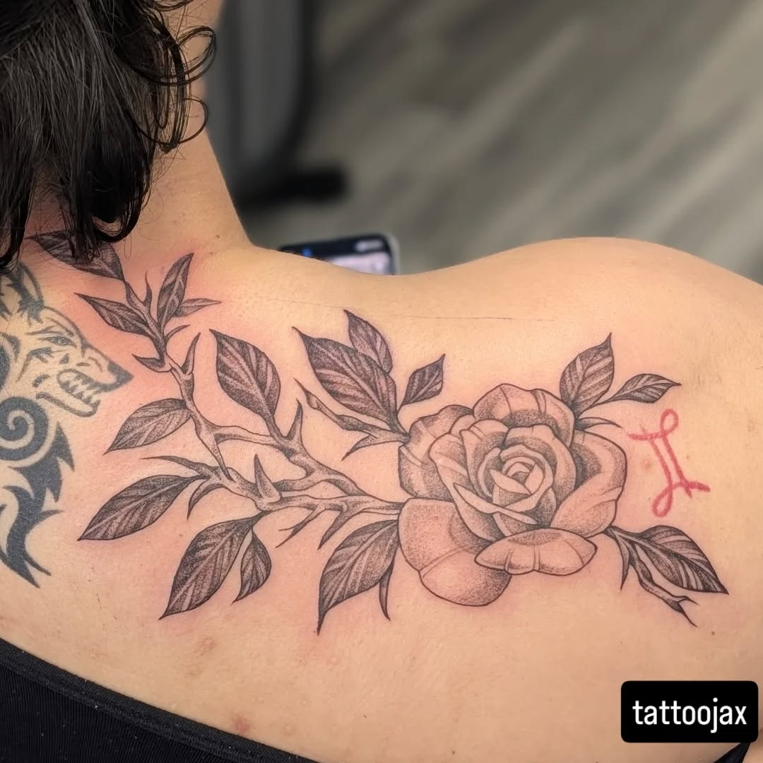 Tattoo by @tattoojax — black_and_grey, fine_line
