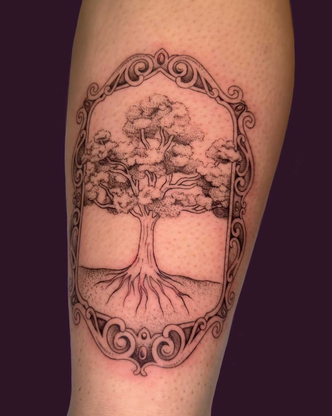 Tattoo by @nichole.viridian — illustrative, dotwork