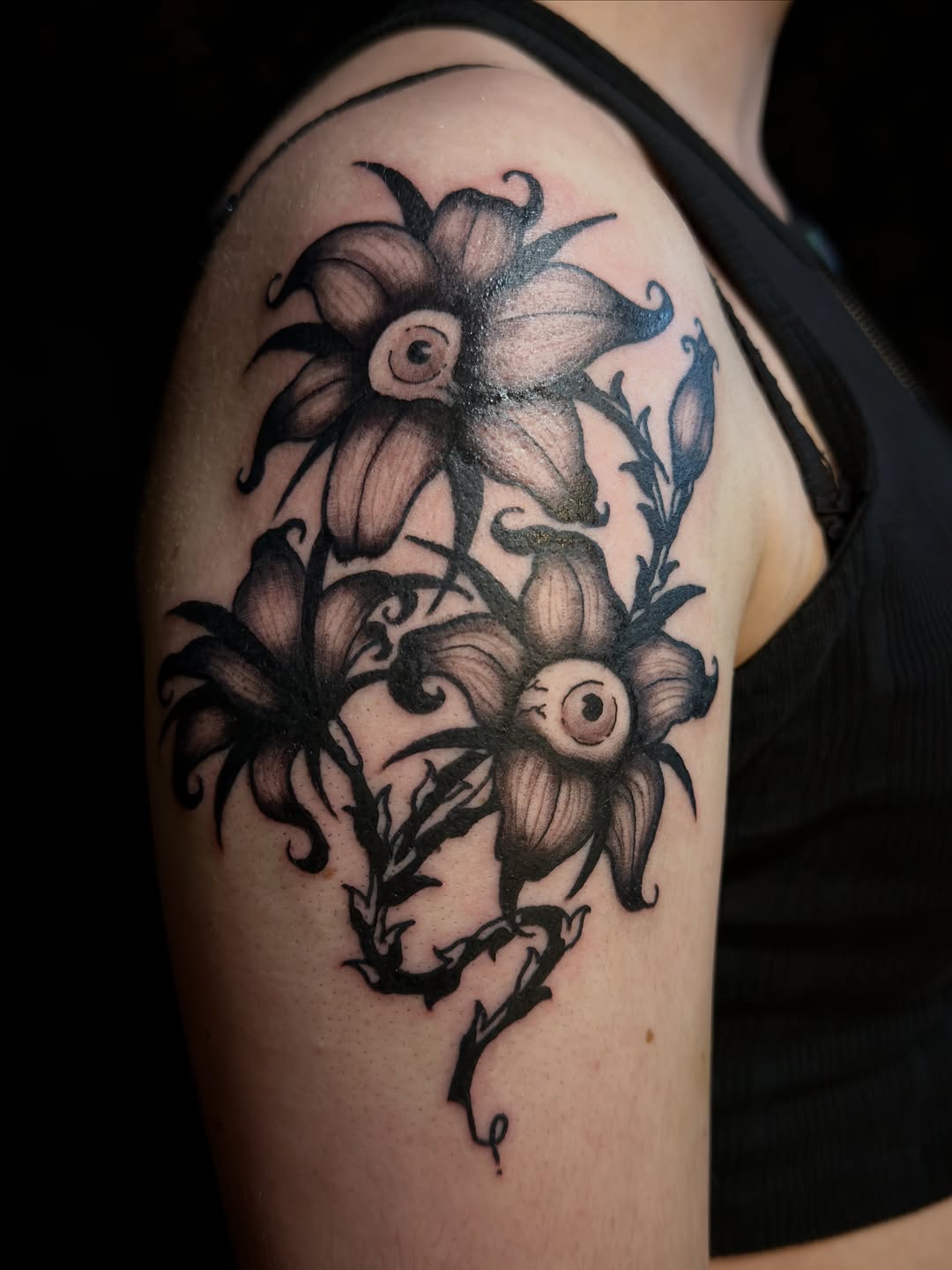 Tattoo by @gothcat.ink β dark_realism, black_and_grey