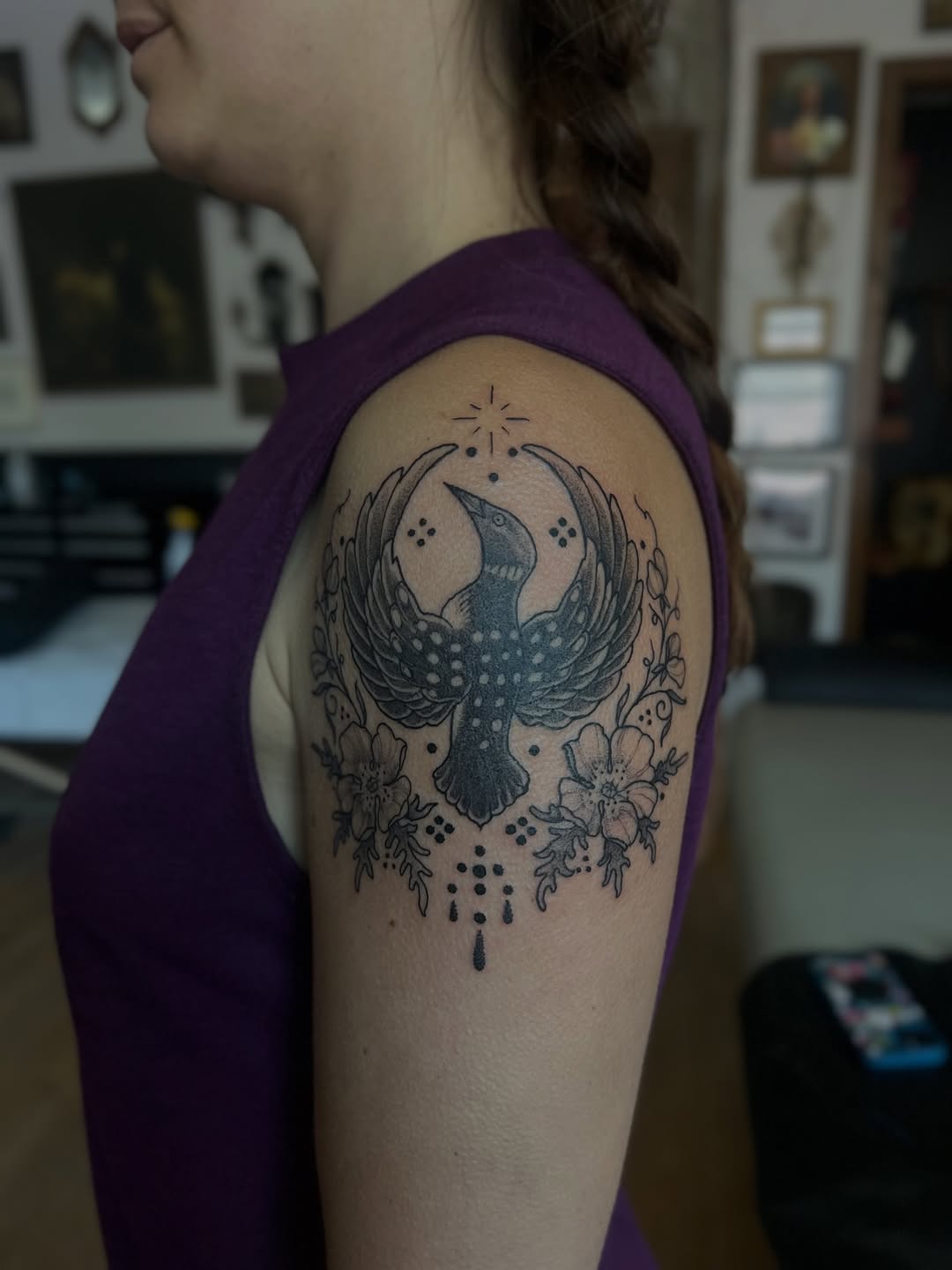 Tattoo by @erinncreates — black_and_grey, dotwork