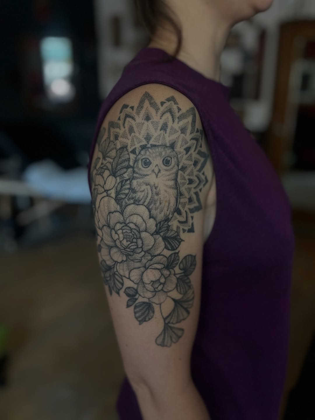 Tattoo by @erinncreates — black_and_grey, dotwork