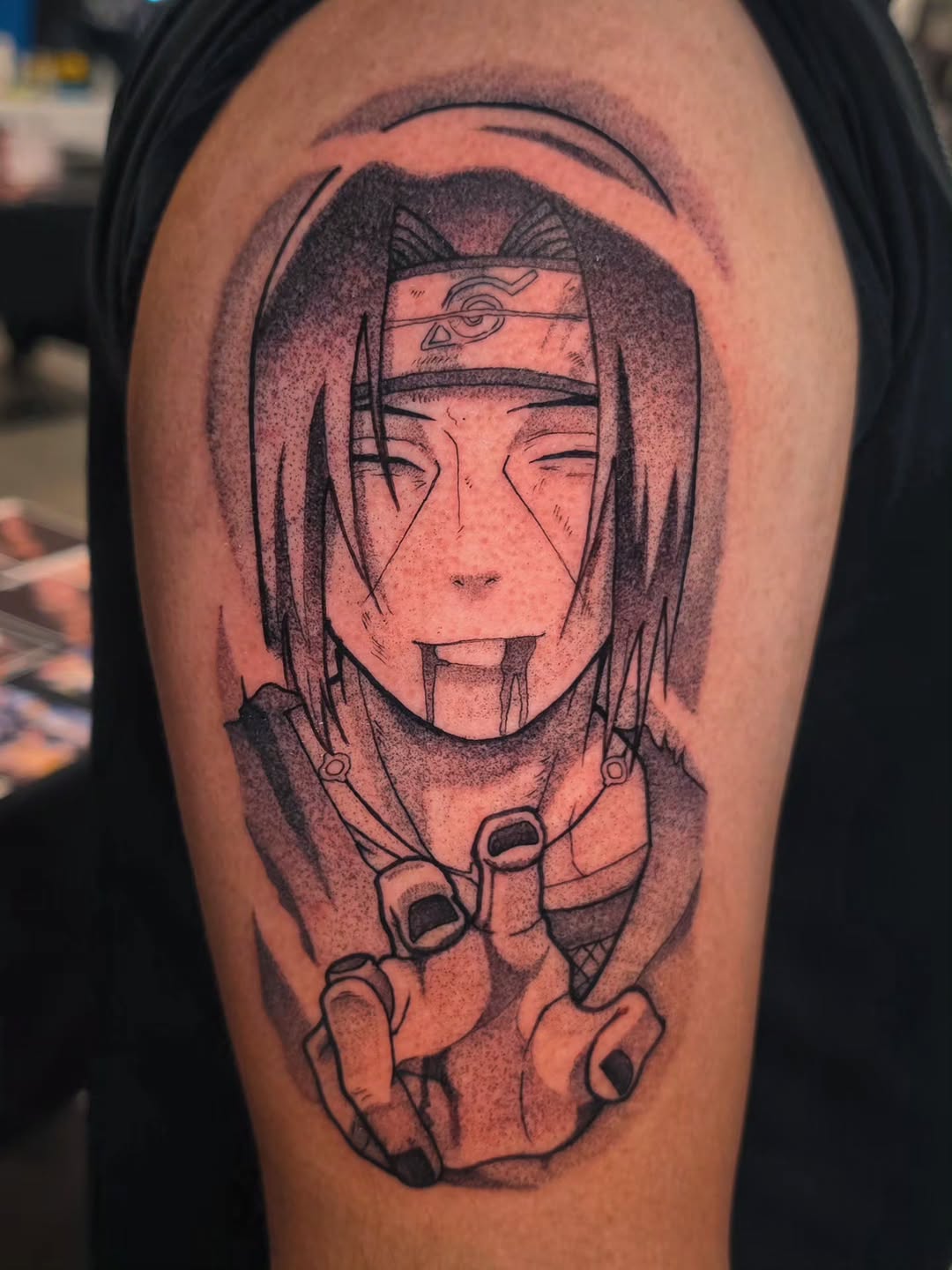 Tattoo by @juanes_lopez06 β anime, black_and_grey