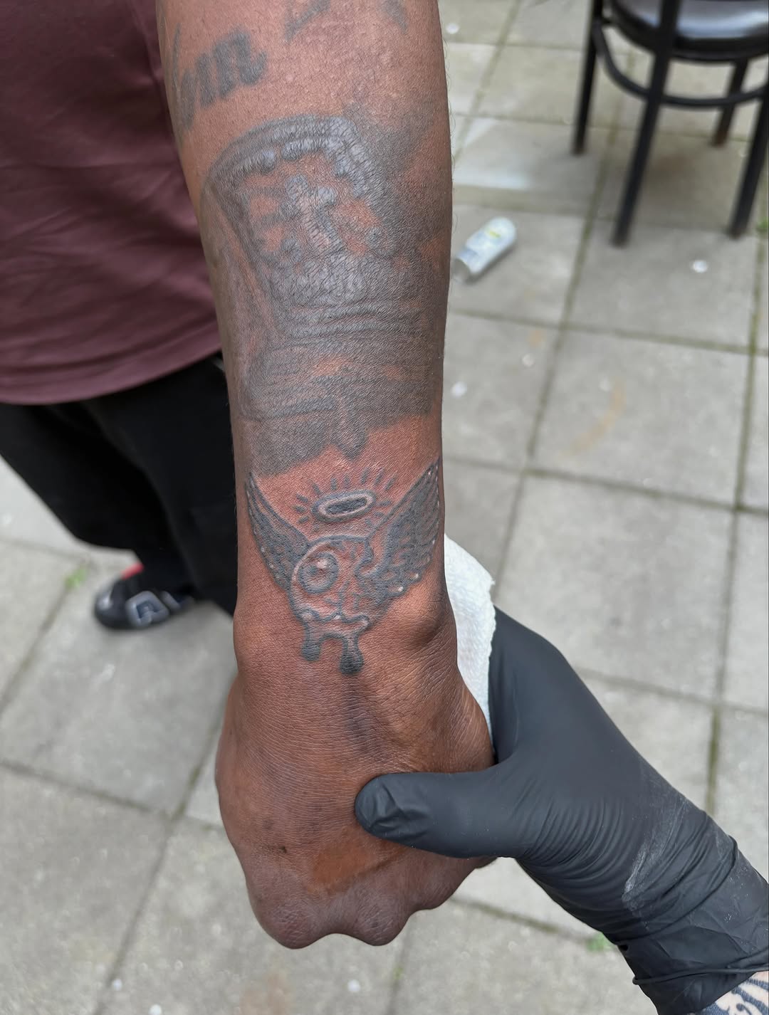 Tattoo by @skull.quest โ black_and_grey, lettering_script